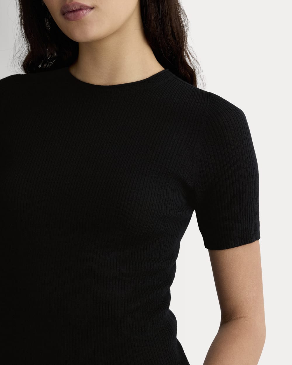 The Sweater Tee in Ultrasoft Merino in Black — detail view