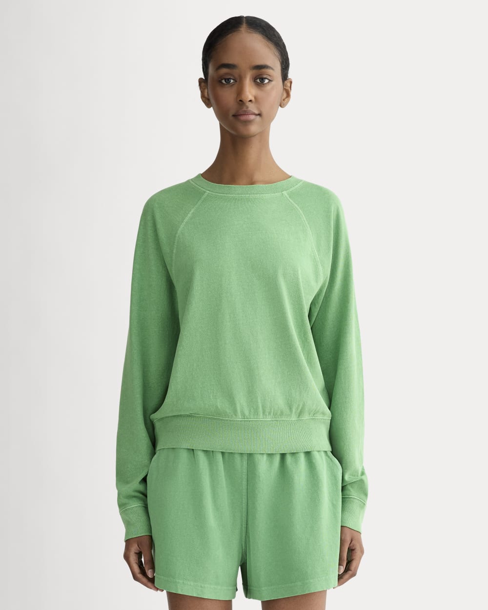 The Off-Duty Long-Sleeve Tee in Green Garment Dye — front view