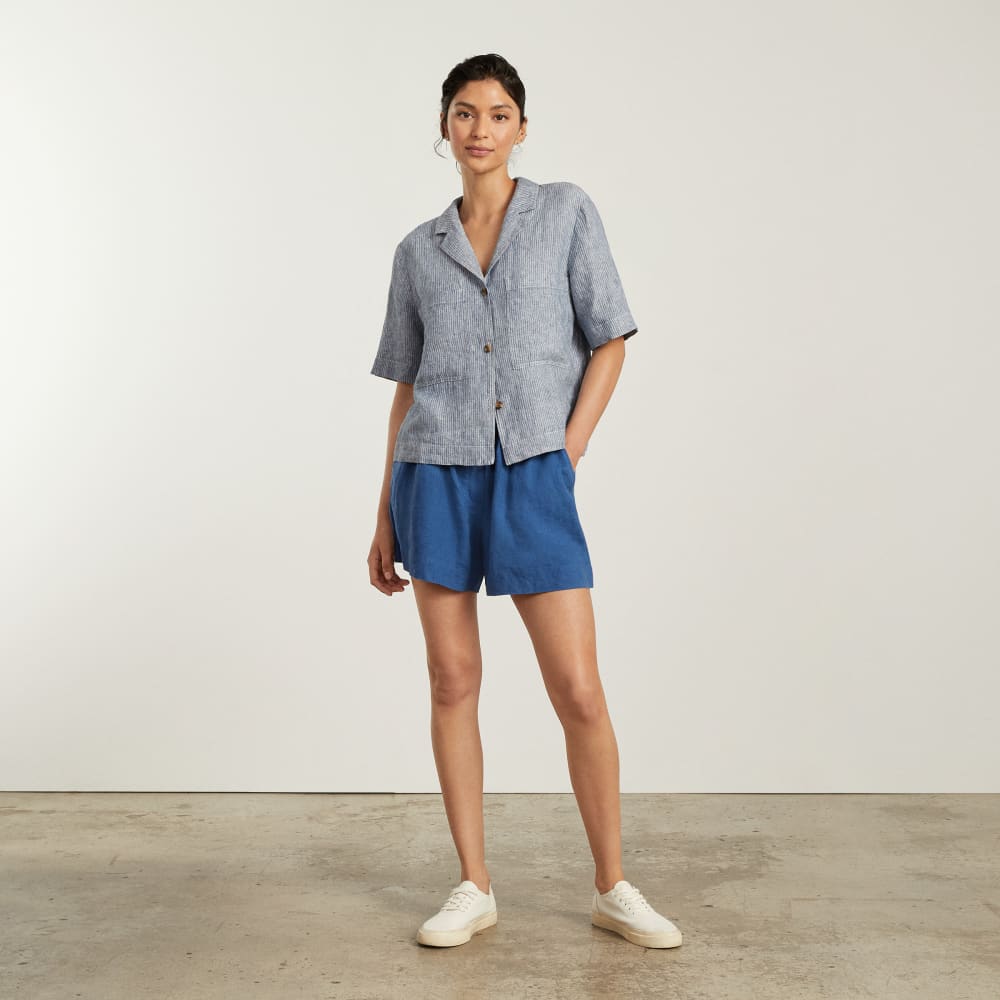 The Linen Boxer Short in Deep Blue — detail view