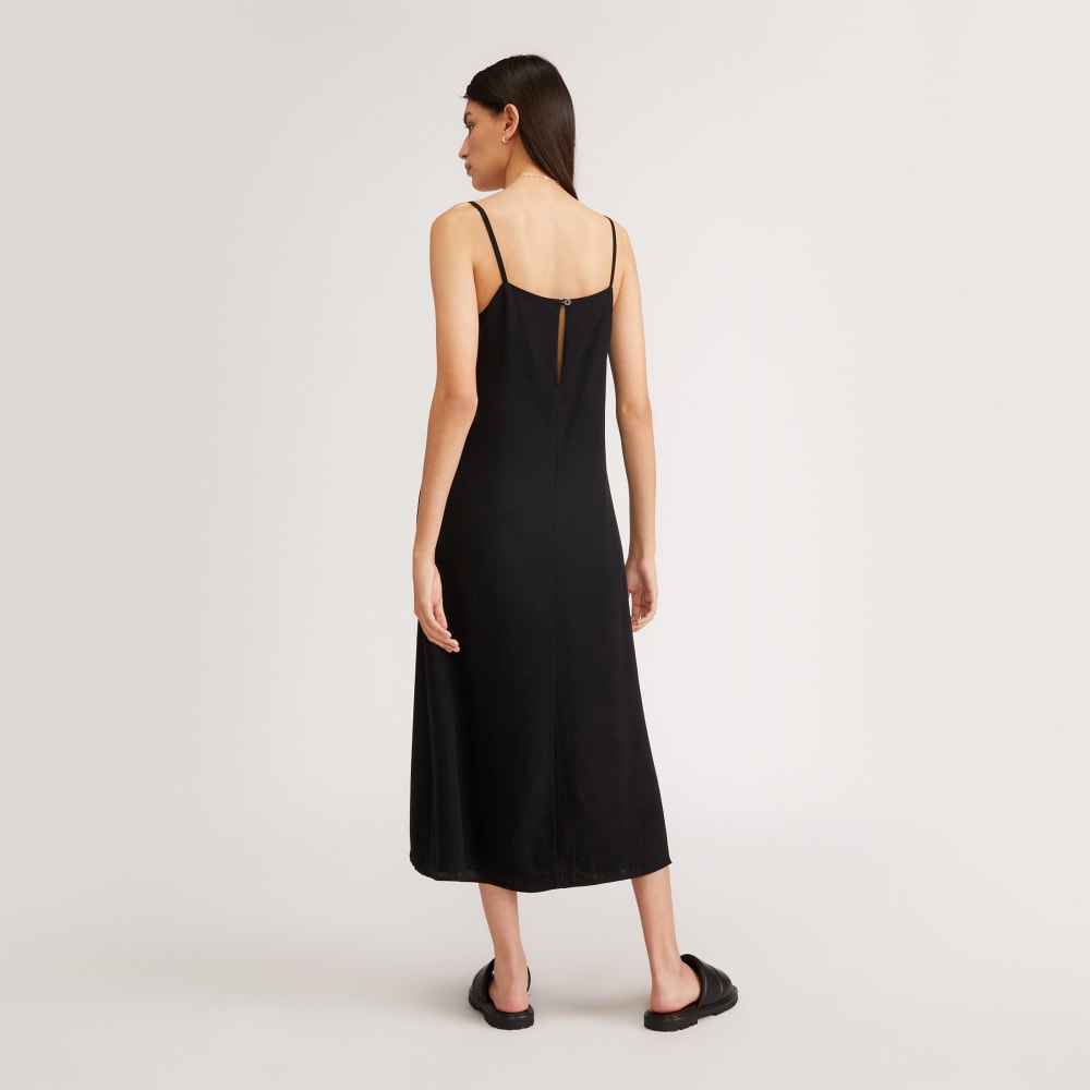 The Satin Square-Neck Slip Dress in Black — detail view
