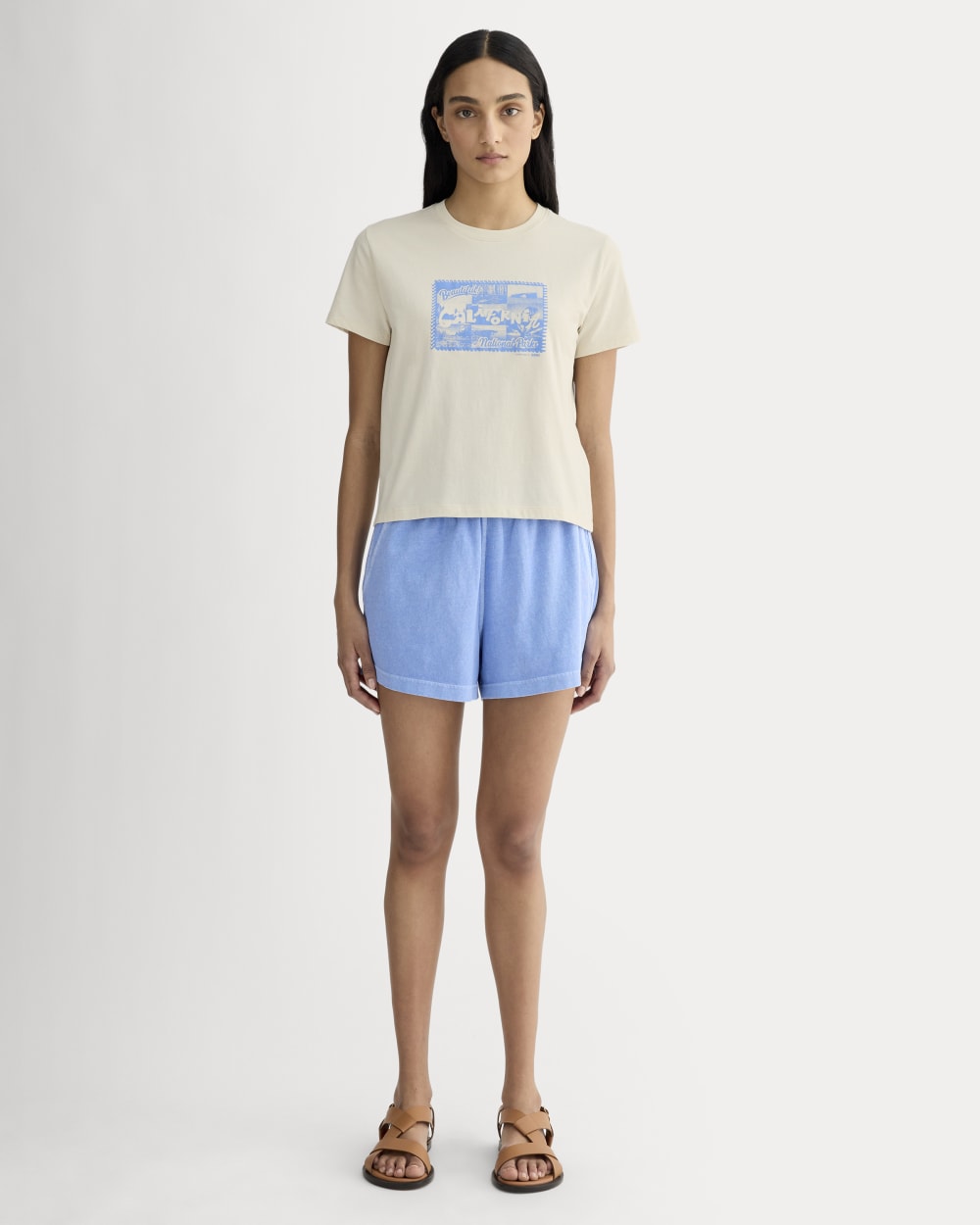 The Everlane x Parks Project Box-Cut Tee in Natural / Granada Sky Blue — detail view