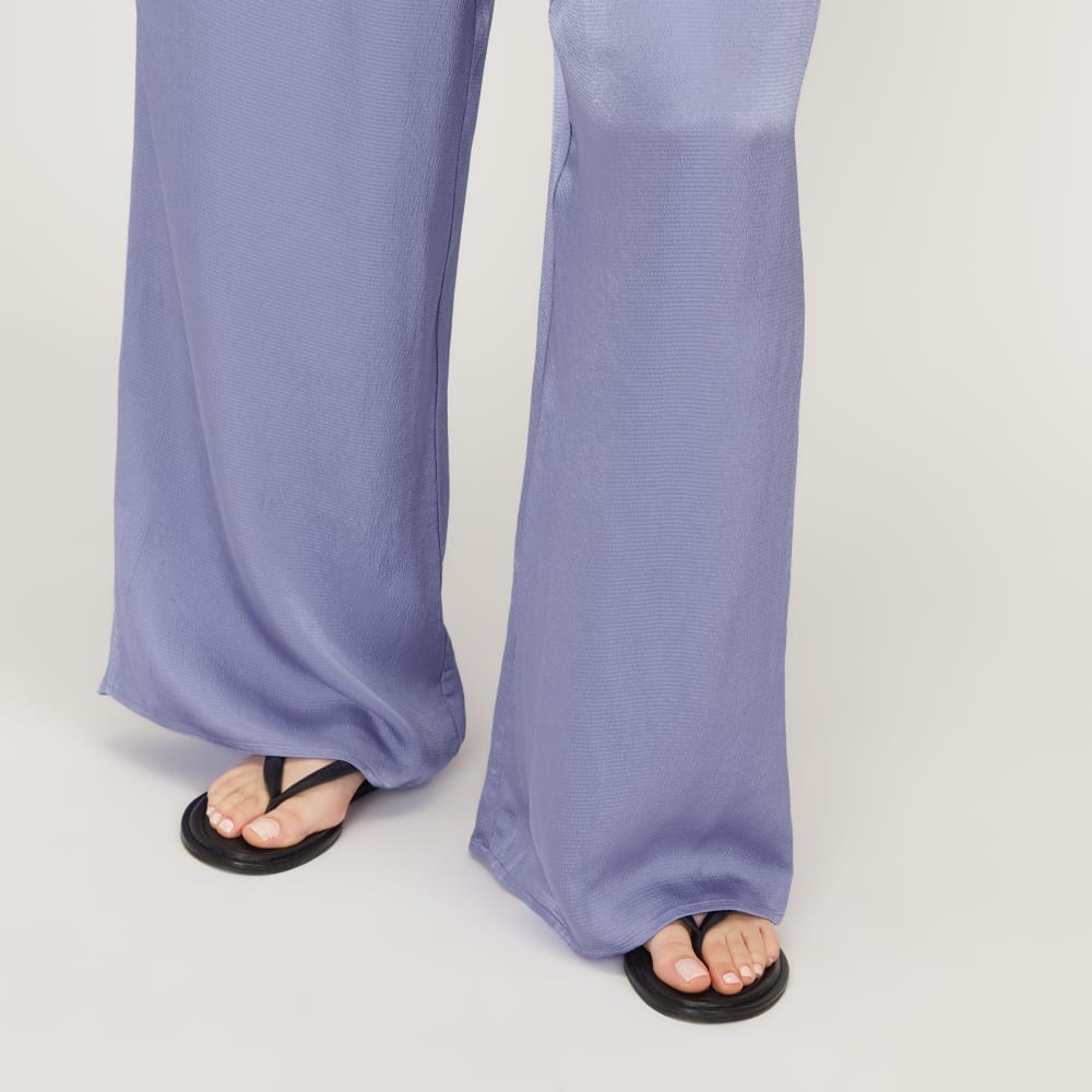 The Satin Pull-On Pant in Cornflower Blue — detail view