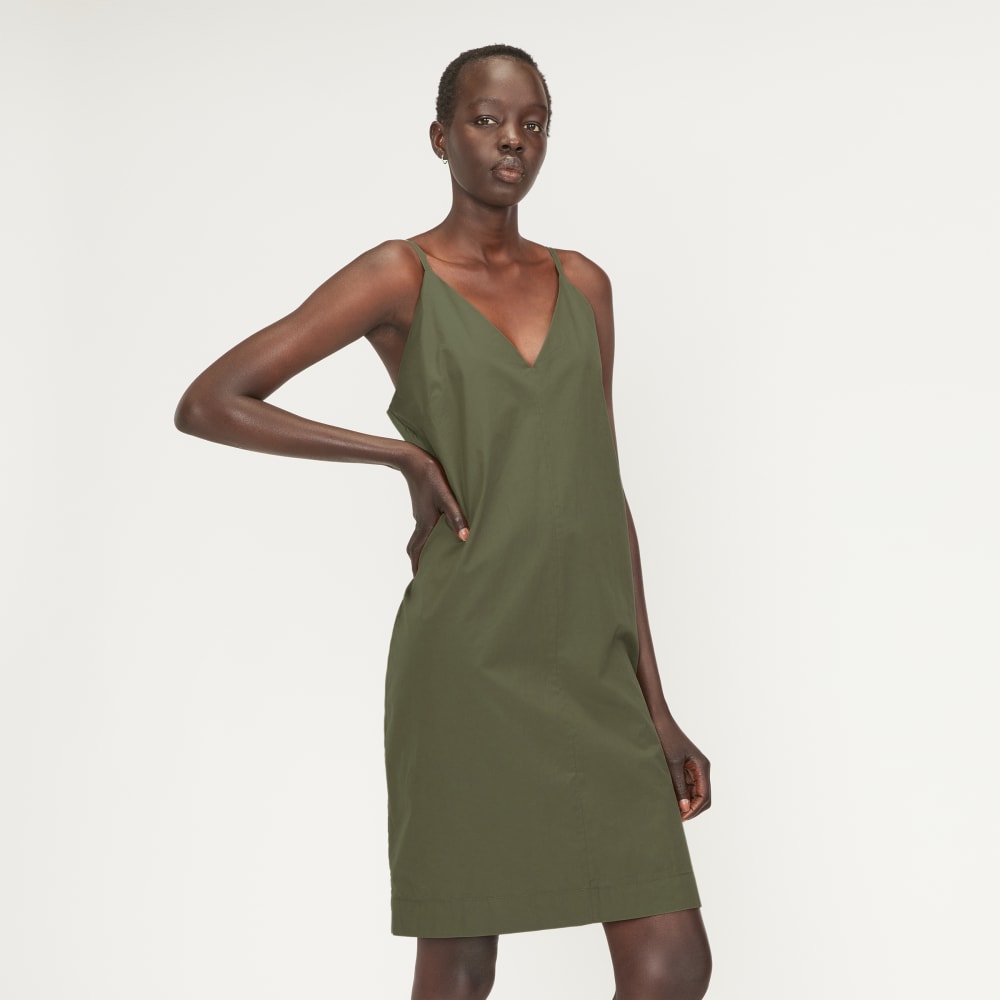 The Poplin Slip Dress in Kalamata — detail view