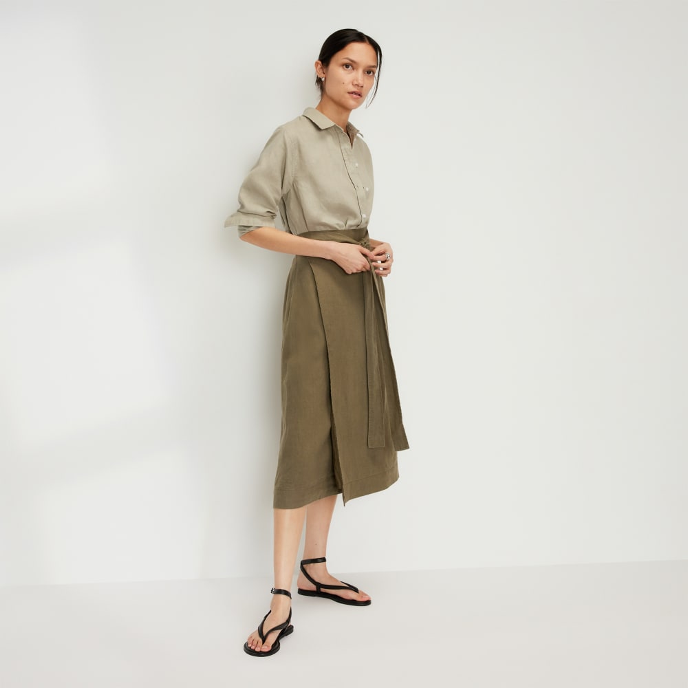 The Linen Wrap Skirt in Kalamata — detail view