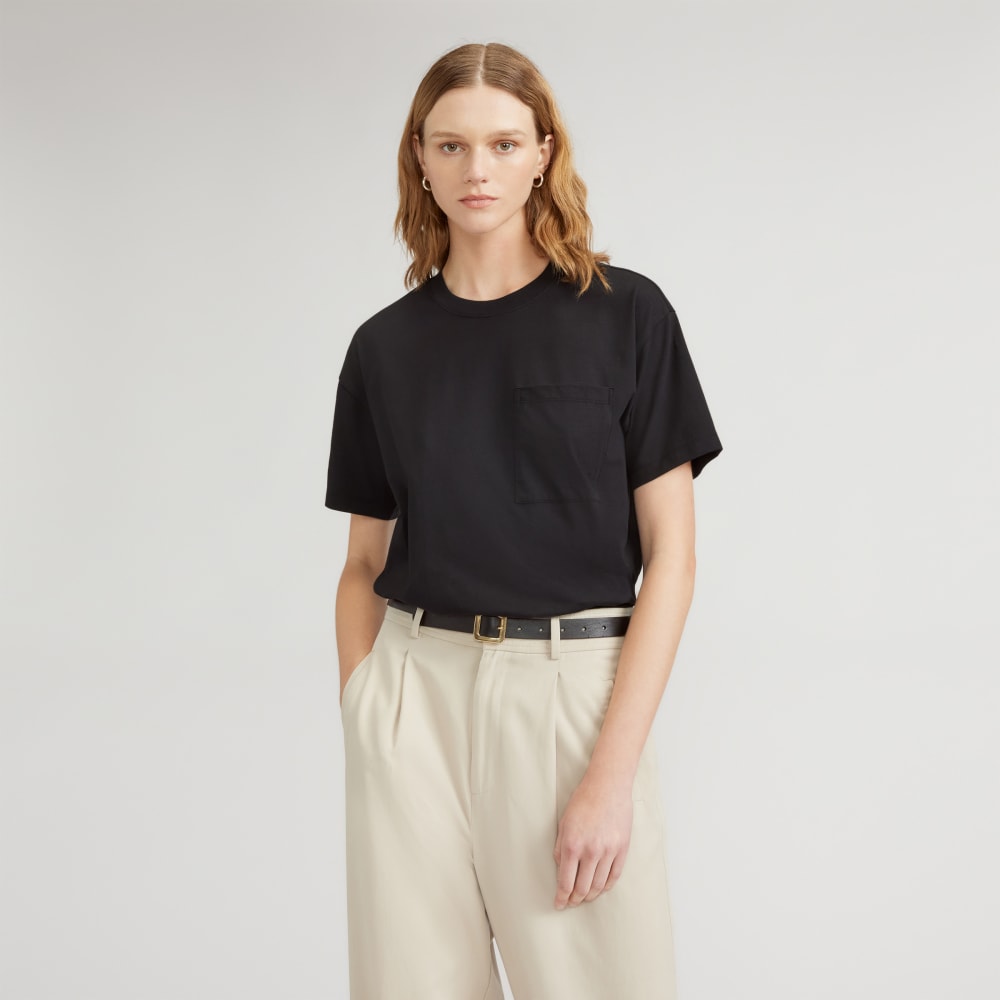 The Organic Cotton Relaxed Pocket Tee in Black — front view