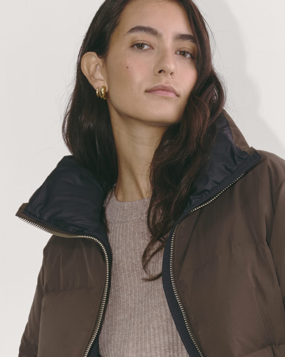 The Puffer Bomber in Earth Brown — detail view