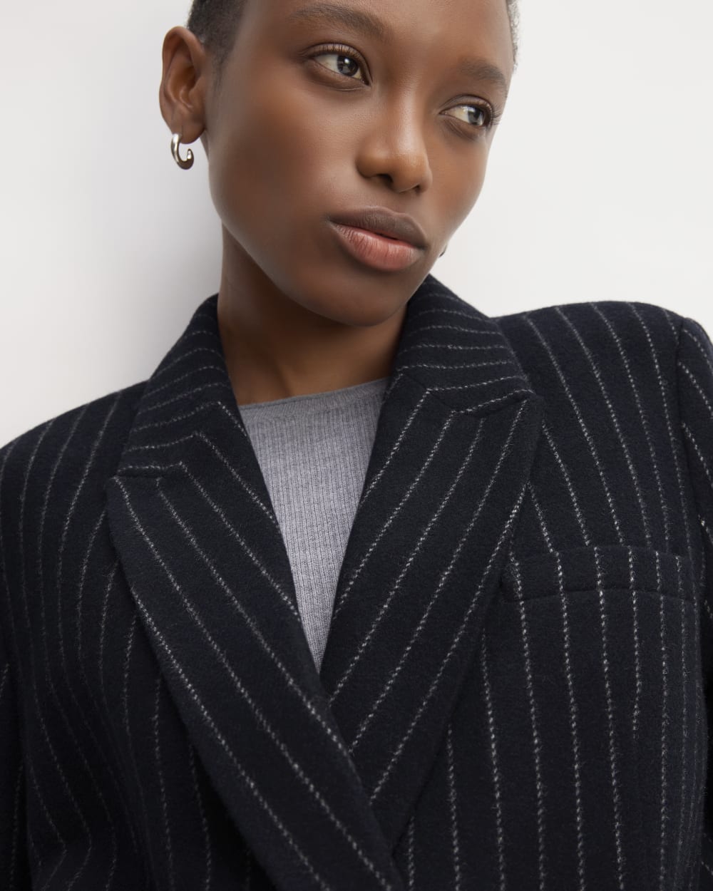 The ReWool® Double-Breasted Blazer in Navy / Bone — detail view