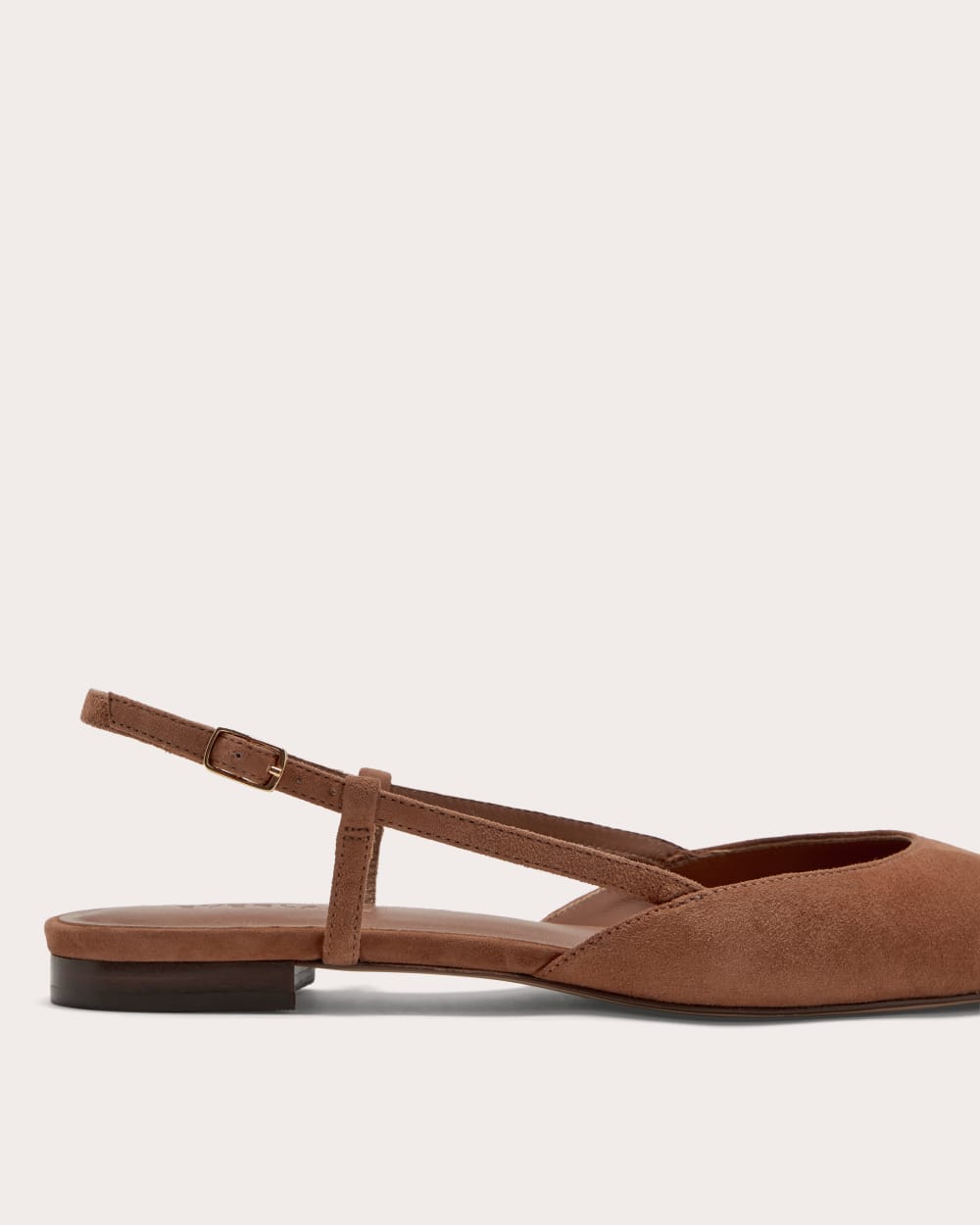 The Studio Slingback Flat in Saddle Brown Suede — detail view