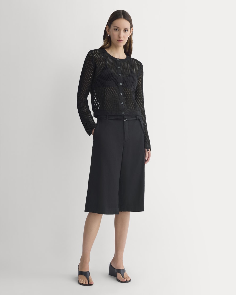 Lace-Knit Cardigan in Black — detail view