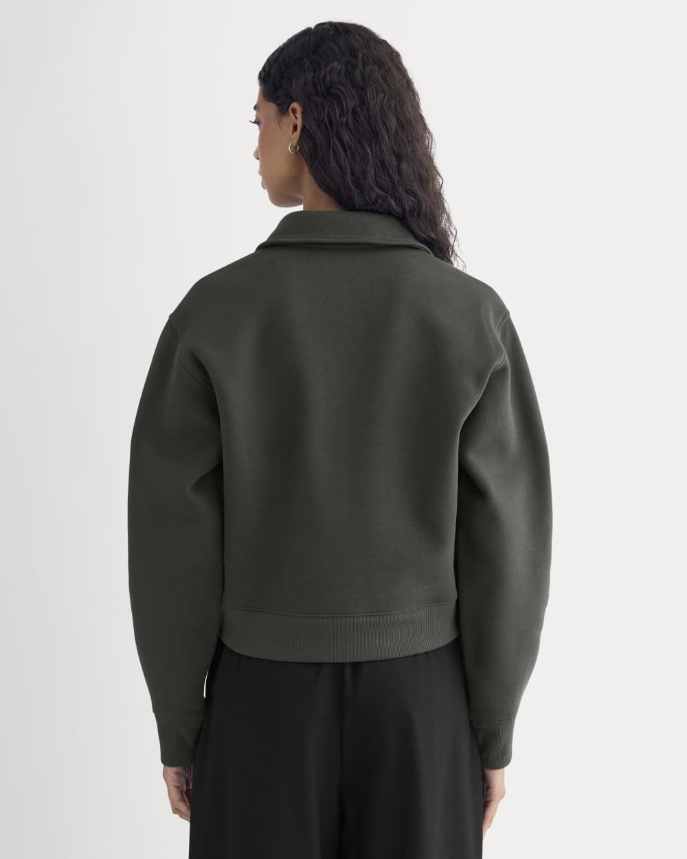 Luxe Fleece Zip Polo in Washed Black — detail view