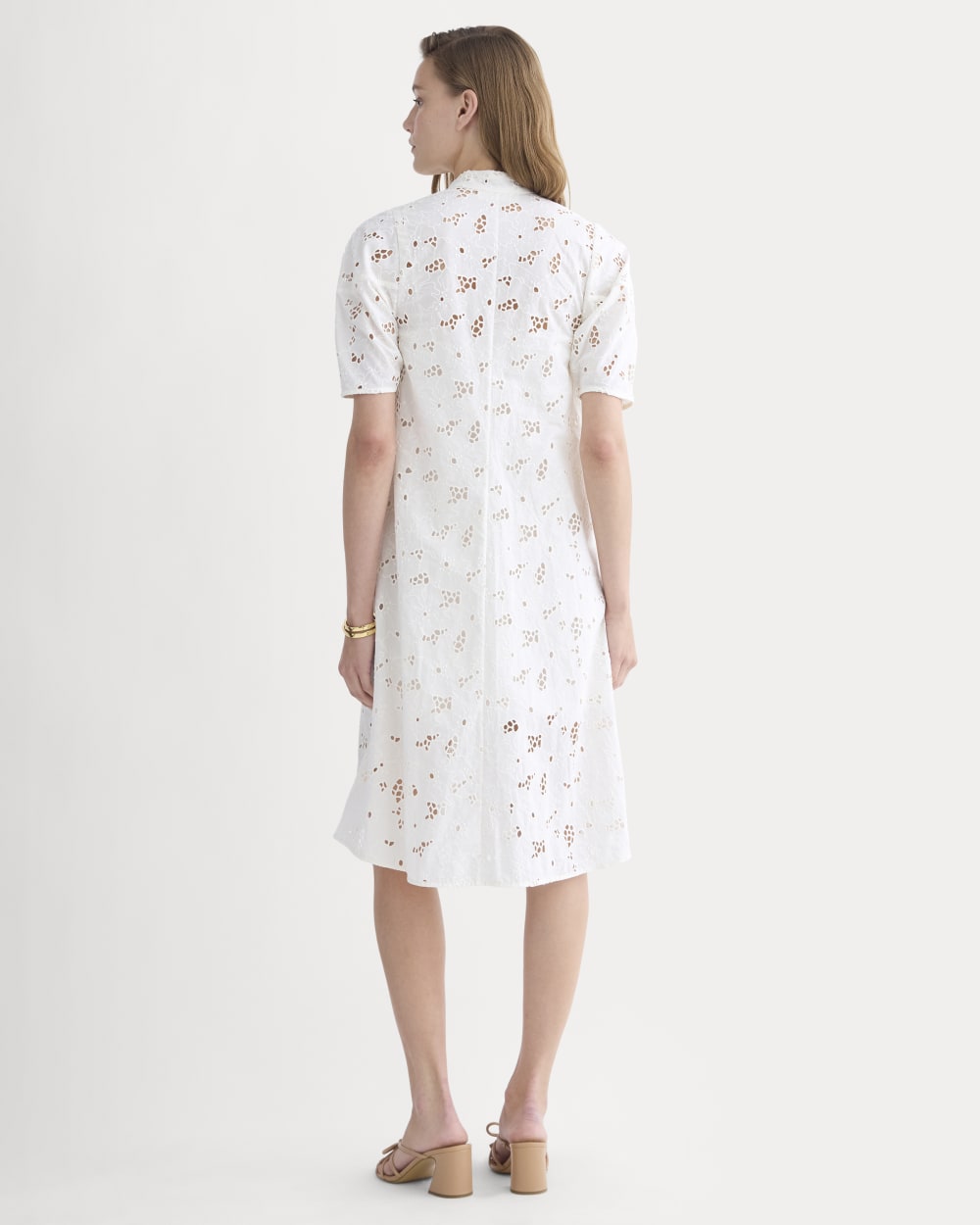 The Eyelet Midi Dress in Bone — detail view