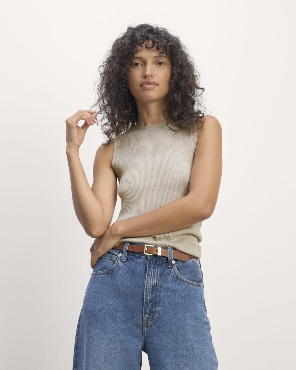 The Tank in Ultrasoft Merino in Heather Oatmeal — front view