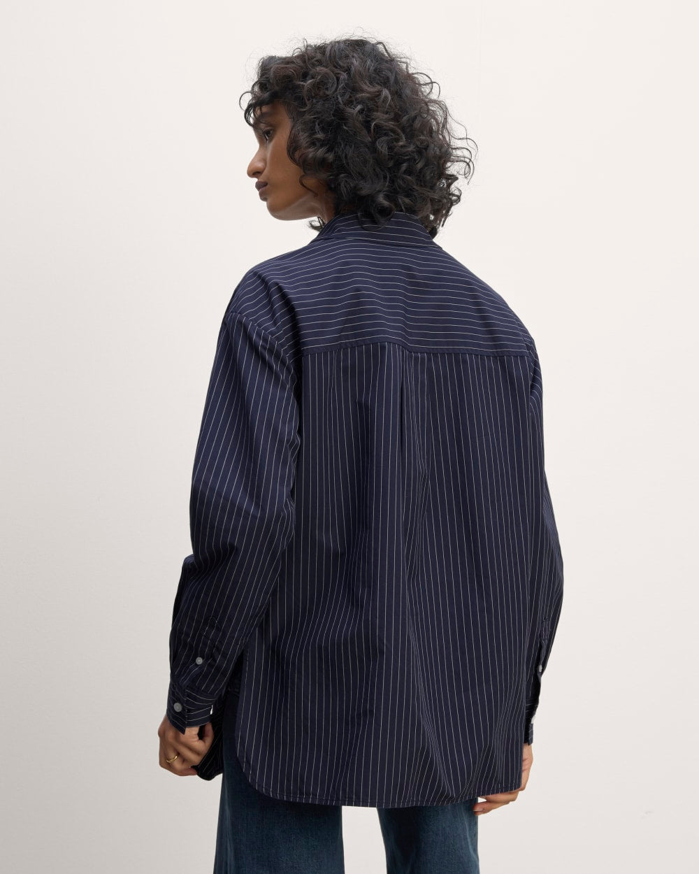 The Supima® Cotton Boyfriend Shirt in Navy / White — detail view