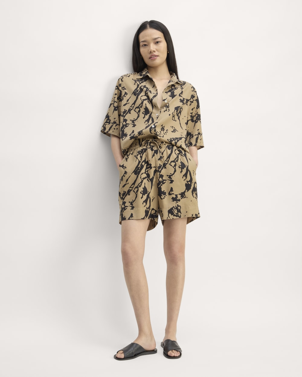 The Vacation Short in Black / Cornstalk Abstract — front view