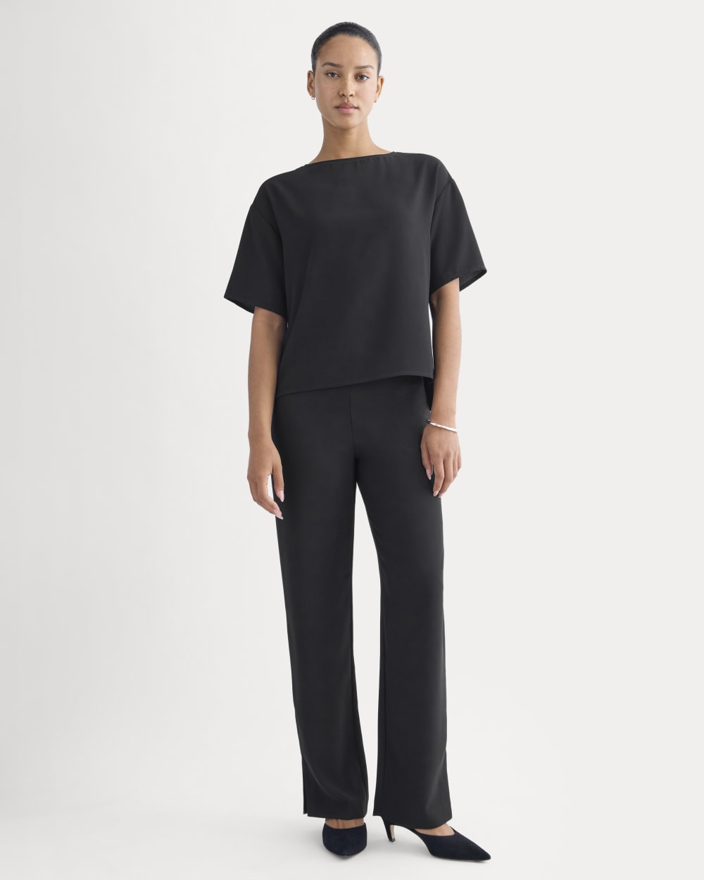 Drapey Crepe Pant in Black — front view