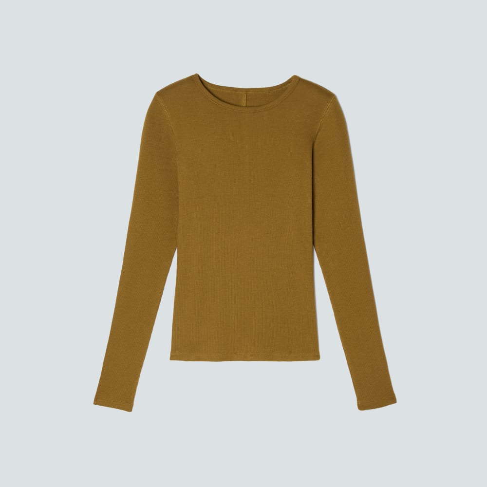 The Pima Micro-Rib Long-Sleeve Crew in Tapenade — alternate view