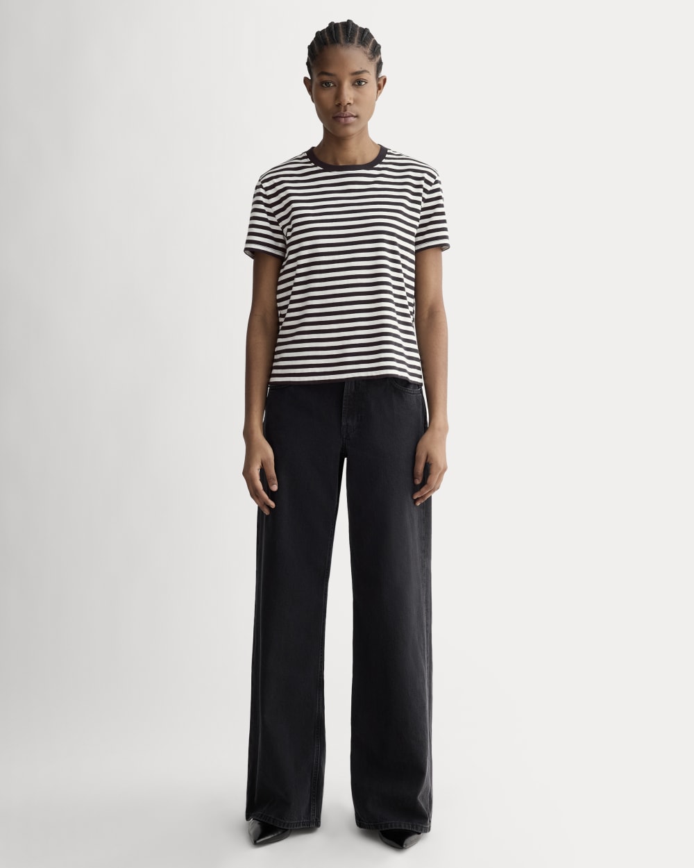 The Box-Cut Tee in Essential Cotton in Black / Bone — detail view