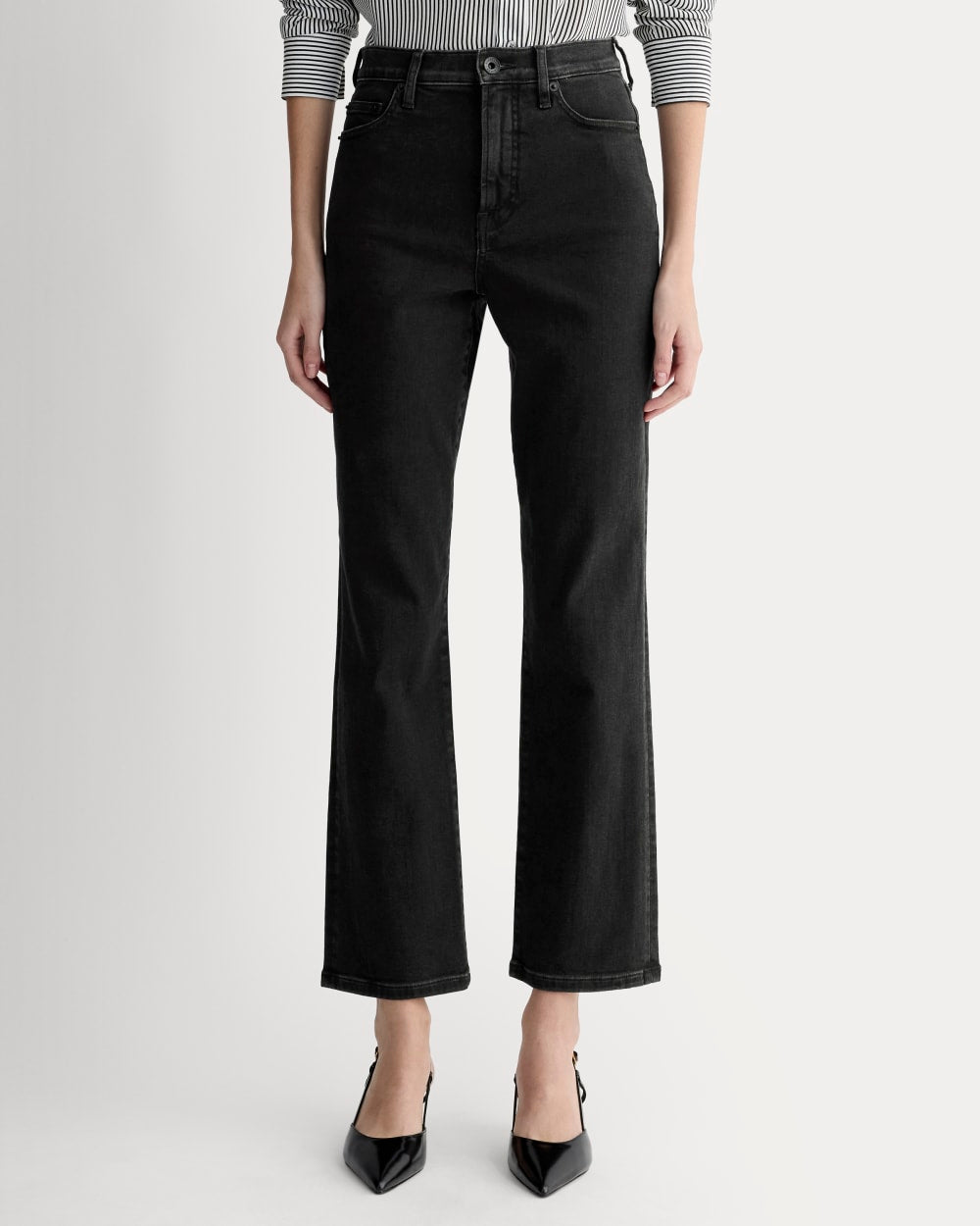 The High-Key Stovepipe Jean in Washed Black — detail view