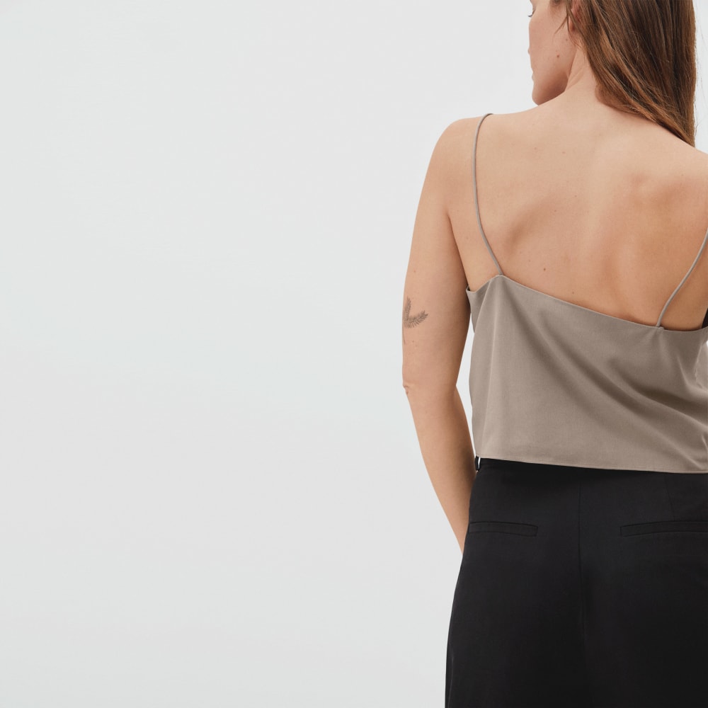 The Washable Silk Cropped Cami in Burnt Sugar — detail view