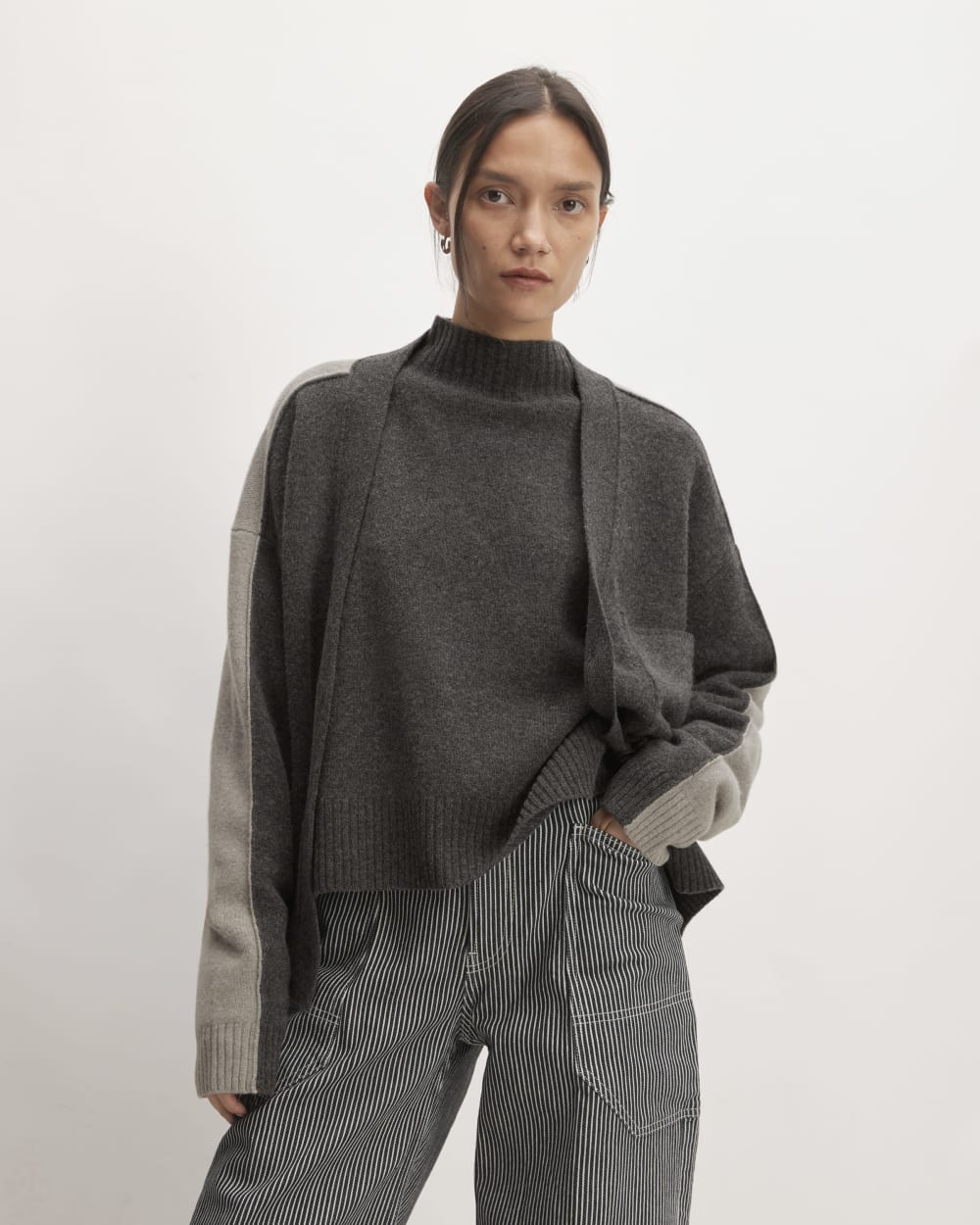 The Good Merino Wool Cardigan in Graphite / Hare Grey — front view