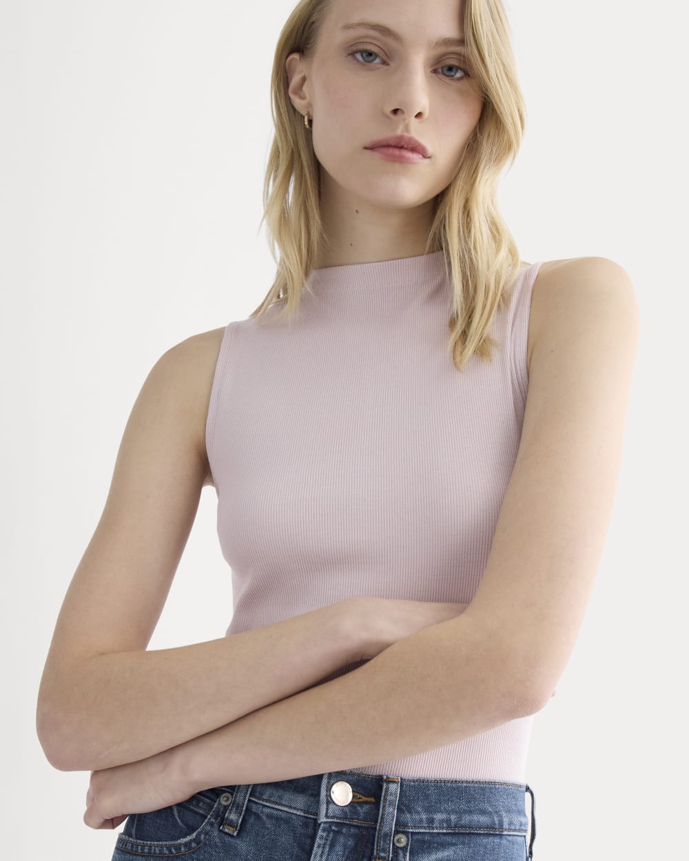 The Luxe Rib Funnel-Neck Tank in Burnished Lilac — front view