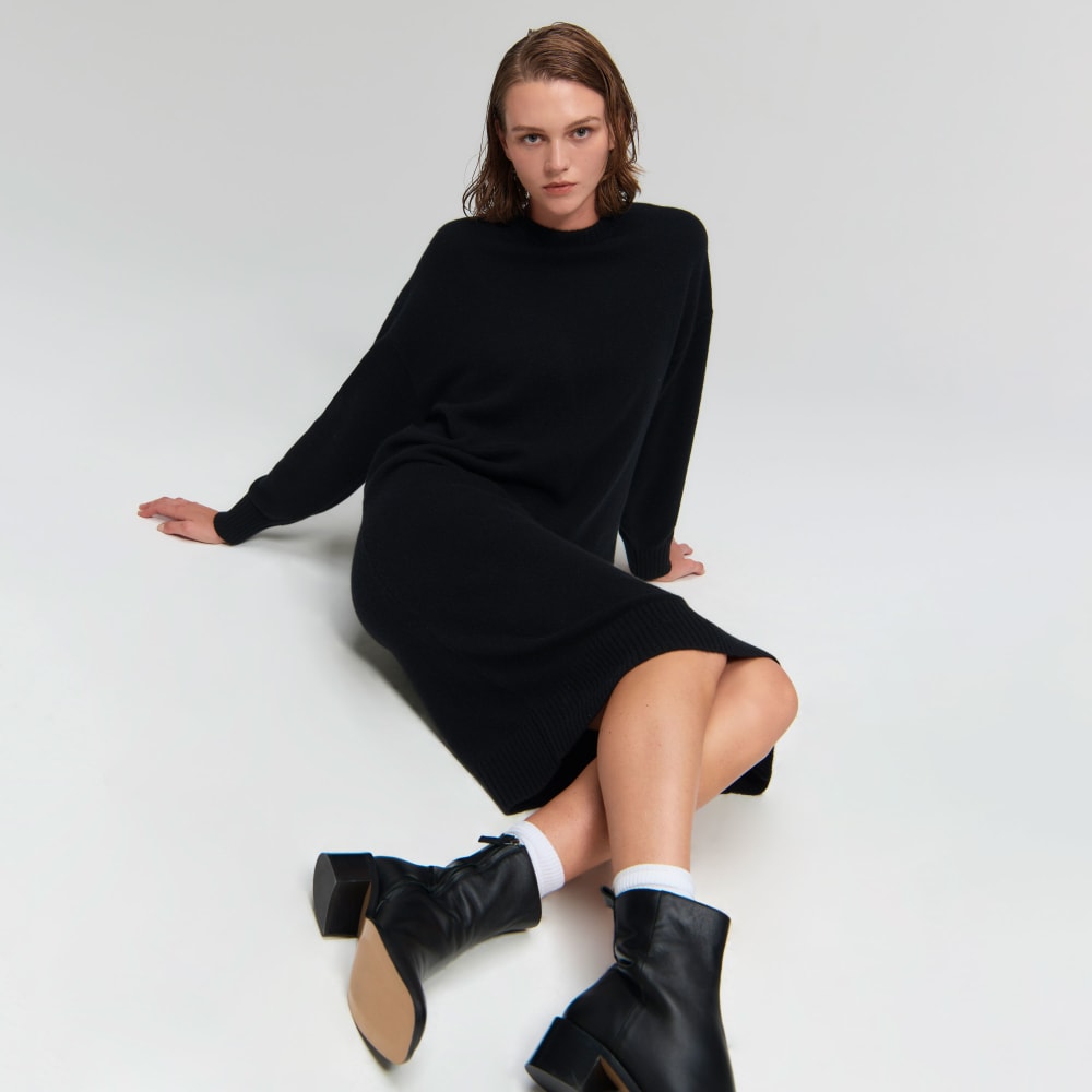 The Cashmere Midi Dress in Black — front view