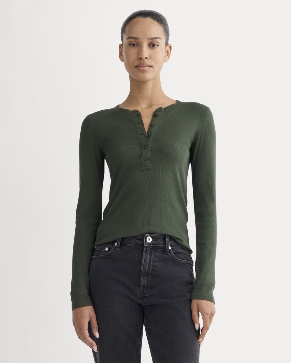 The Luxe Rib Henley in Dark Forest — front view