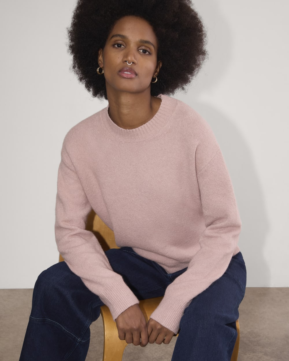 The Cocoon Crew in Plush Cotton in Dusty Rose — detail view