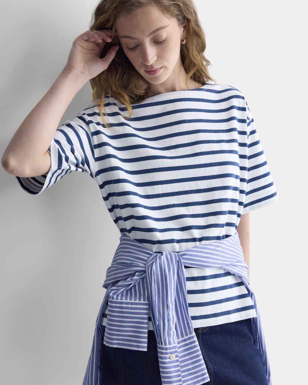 Mariner Tee in White/Estate Blue — front view