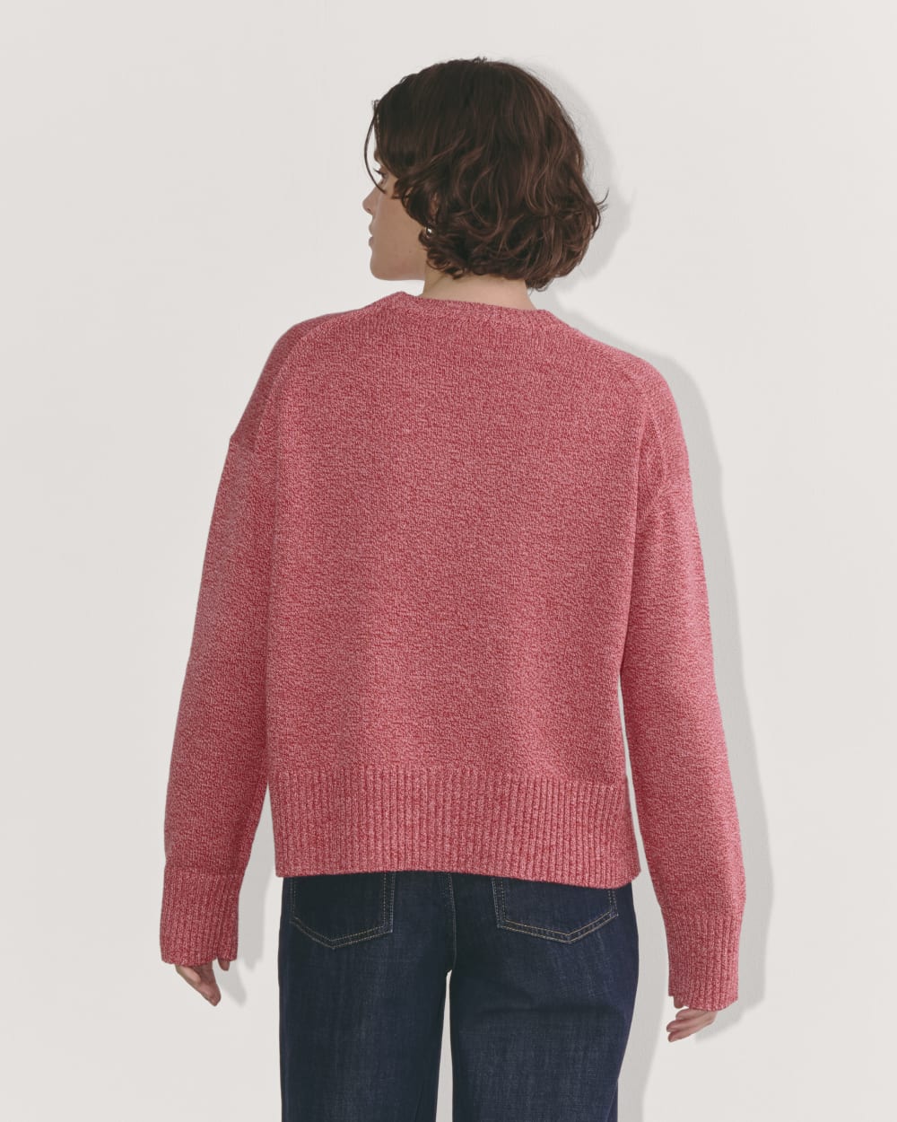 The Boxy Sweater in Everyday Cotton in Pink Peony / Classic Red — detail view