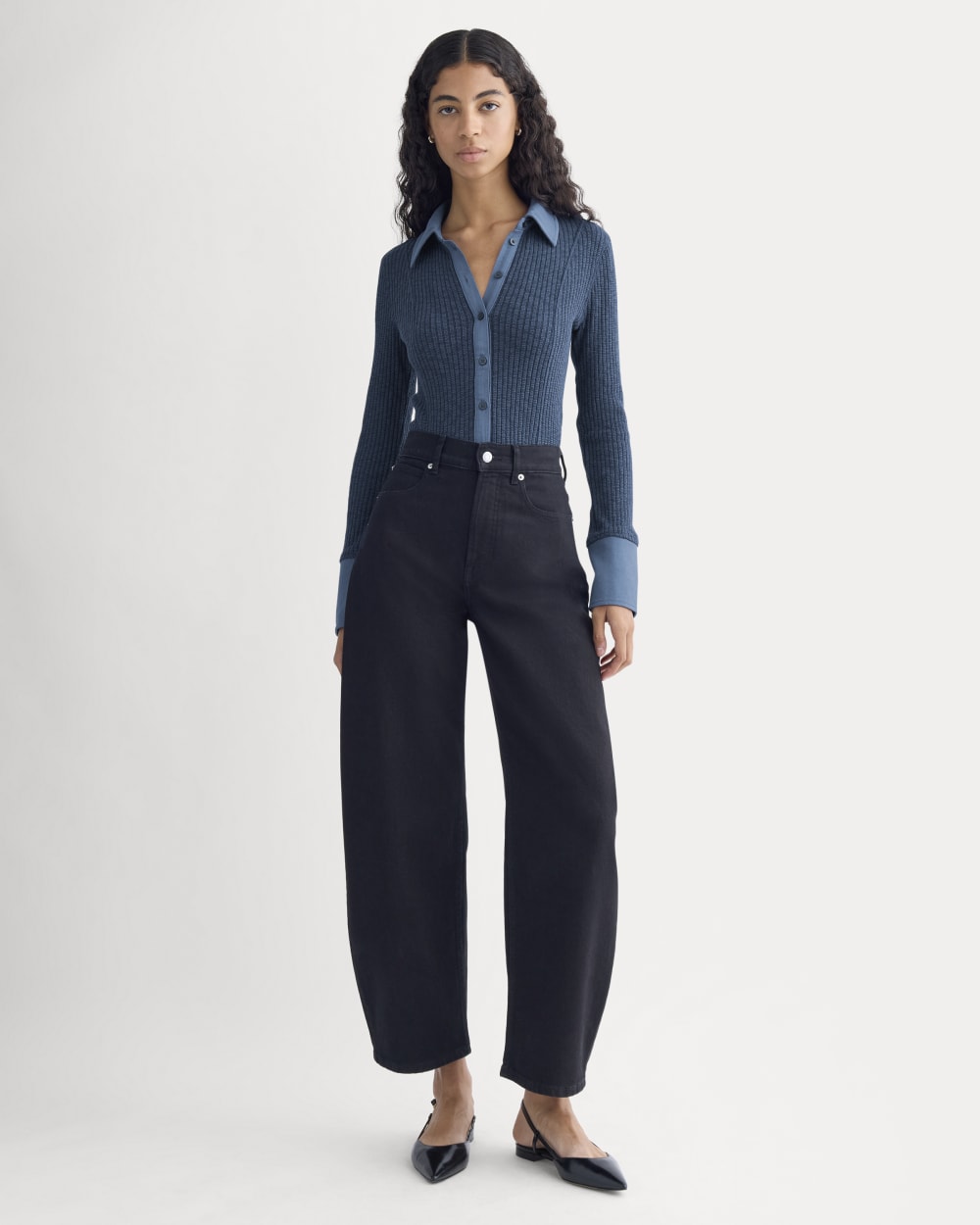 Cozy Rib Button-Up in Mood Indigo — detail view