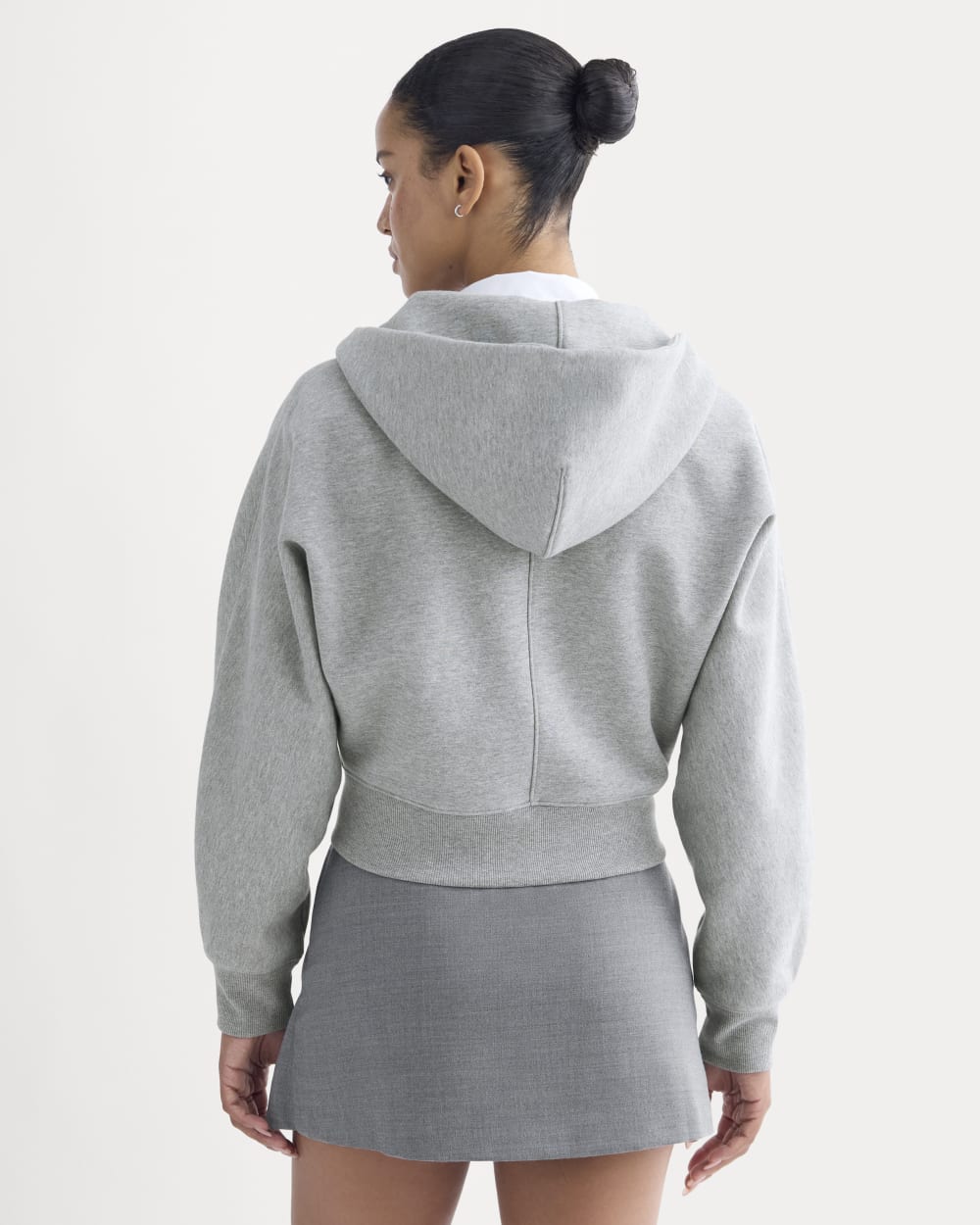 Luxe Fleece Full-Zip Cropped Hoodie in Vintage Heather Grey — detail view