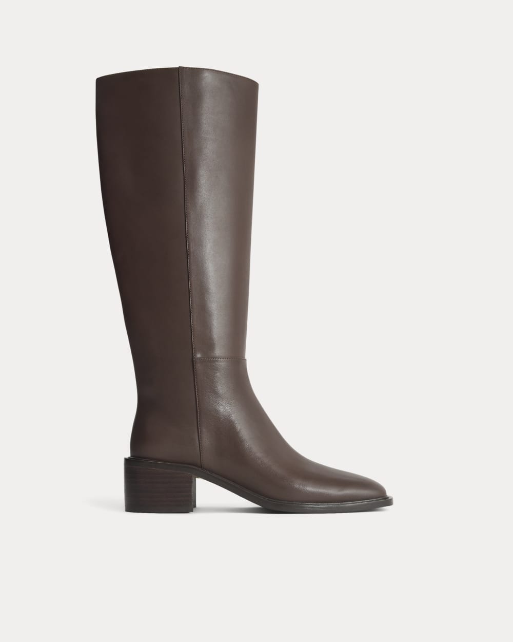 Leather Knee-High City Boot in Deep Brown — front view