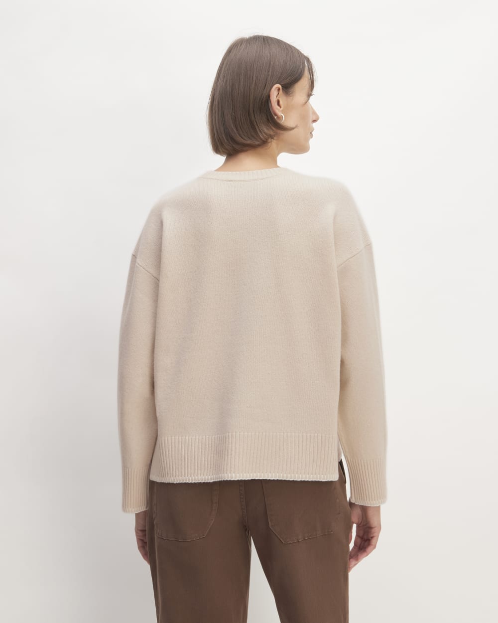 The Good Merino Wool Crewneck Sweater in Buttermilk / White — detail view