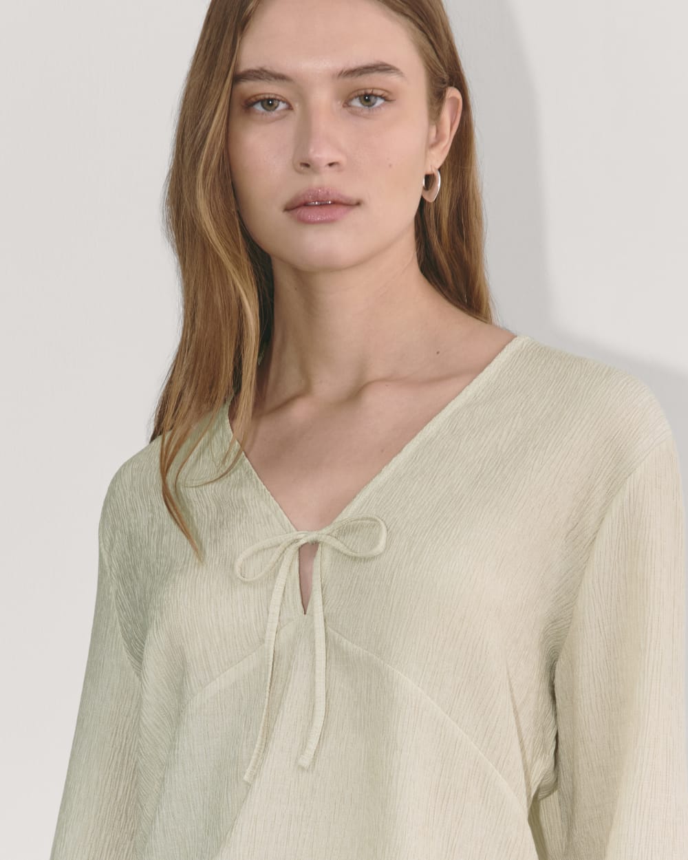 The Crinkle Long-Sleeve in Sandshell — detail view