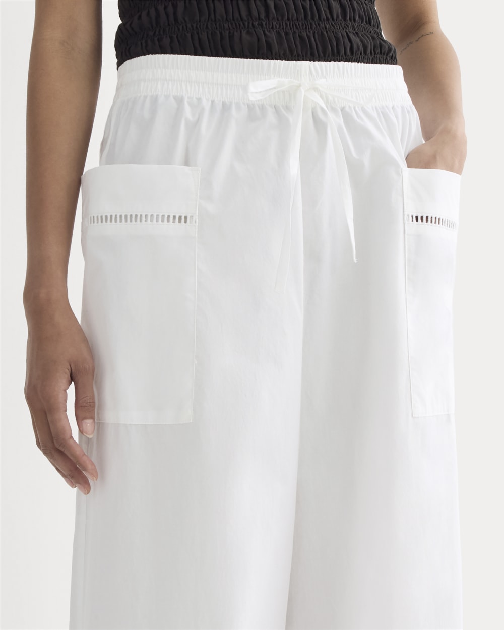 The Lace Trim Pant in White — detail view