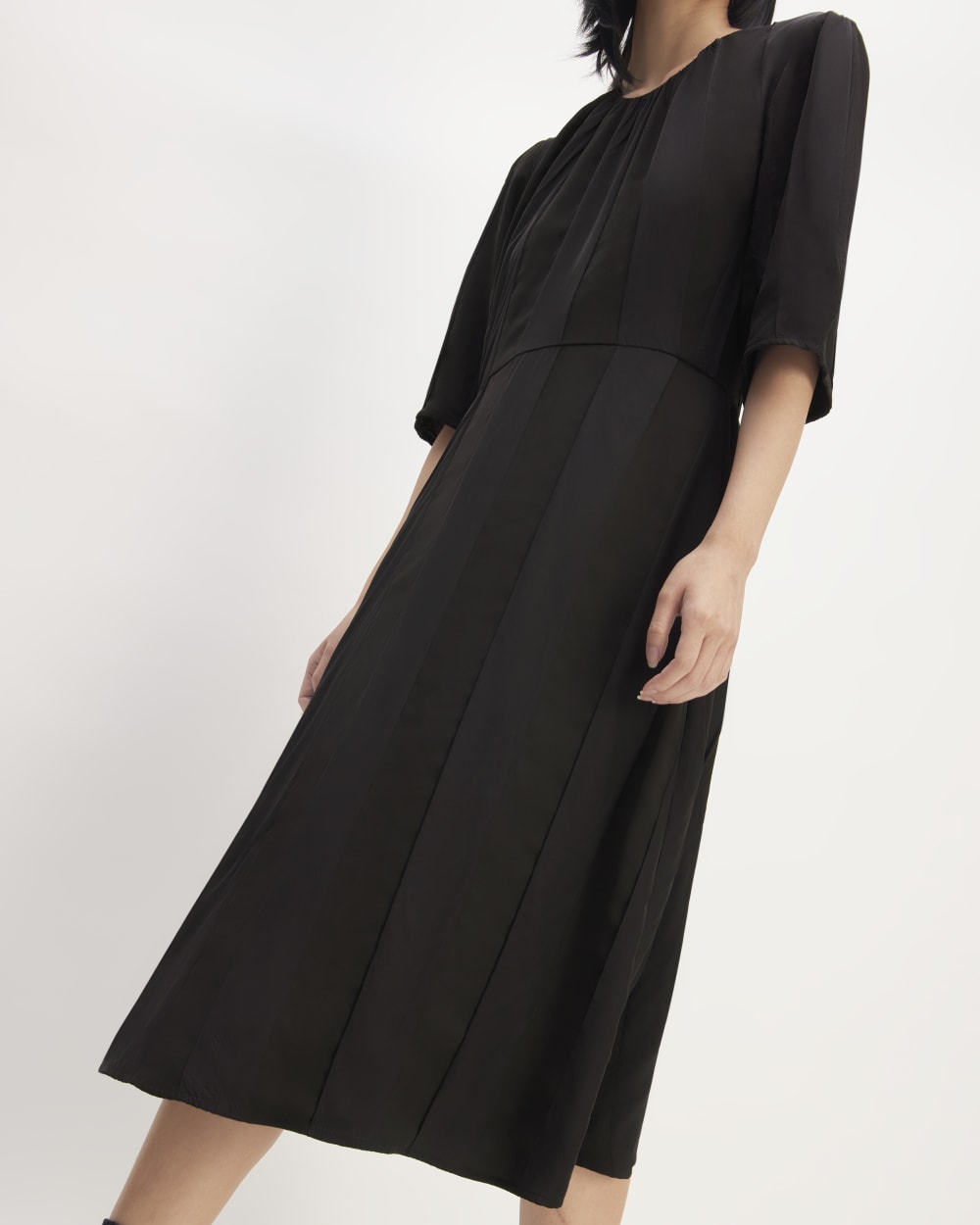 The City Stripe Ruched Dress in Black — detail view