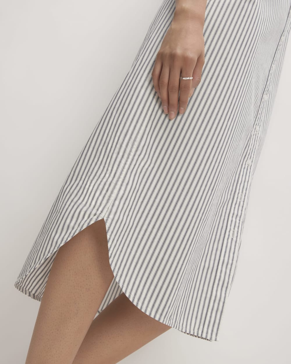 The Midi Cotton Shirt Dress in Bone/Navy — detail view