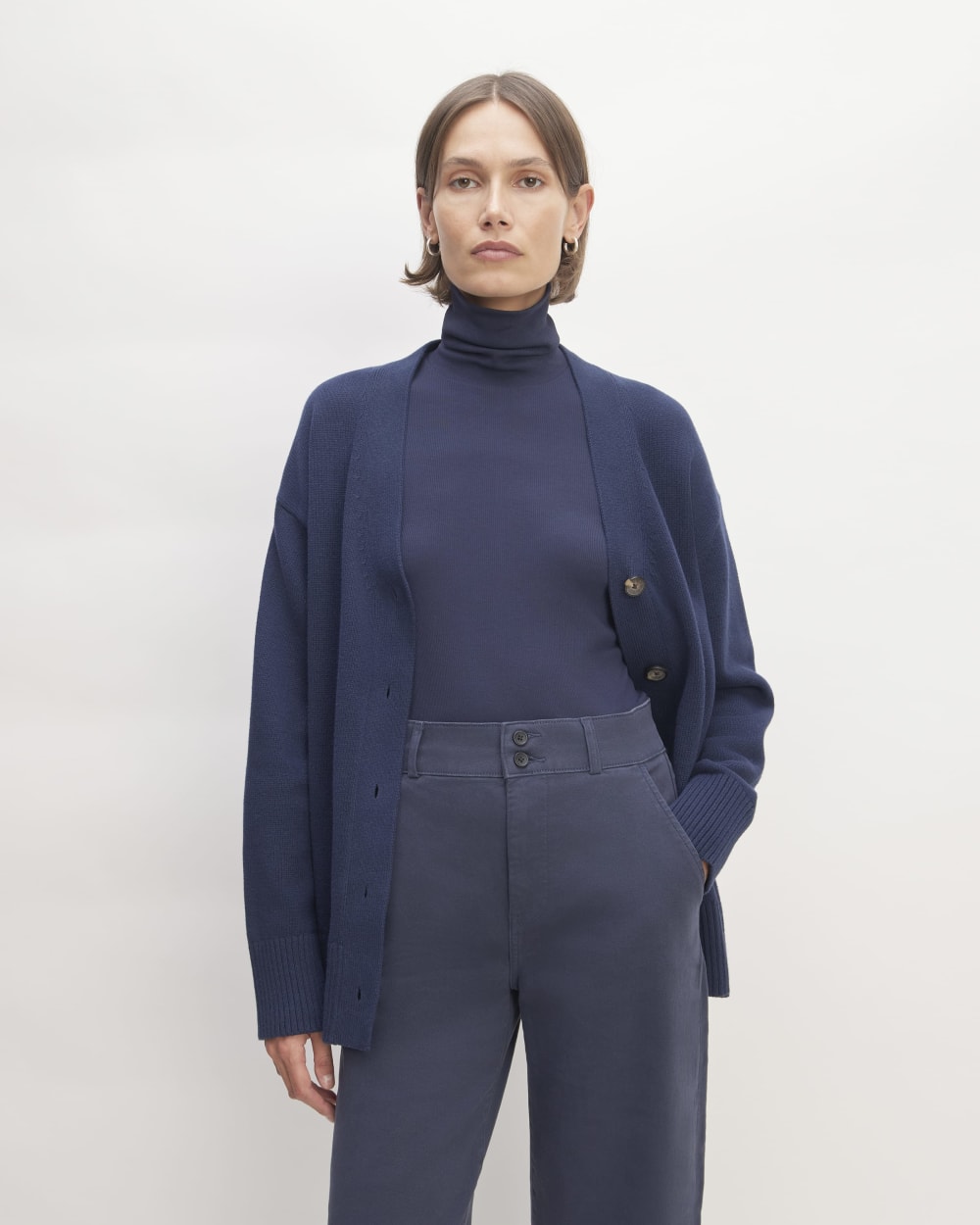 The Organic Cotton Cardigan in Navy — front view