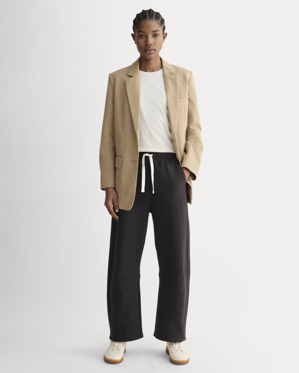 Luxe Fleece Barrel Sweatpant in Black — front view