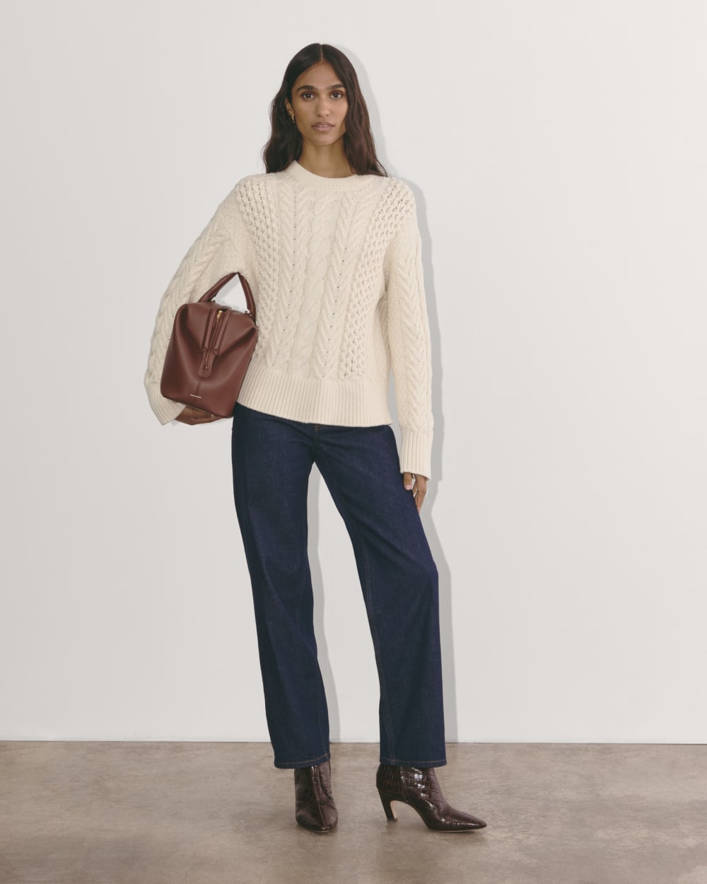 The Cable Sweater in Everyday Cotton in Canvas — detail view