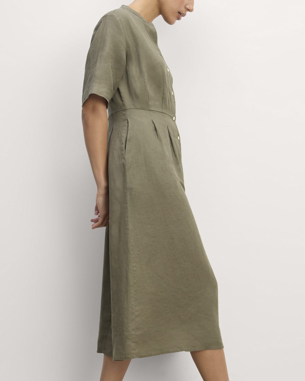 The Frolic Dress in Linen in Kalamata — alternate view