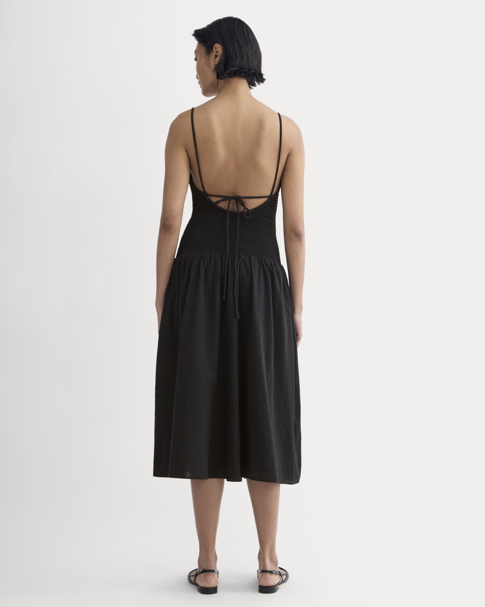The Gauze Open-Back Dress in Black — detail view