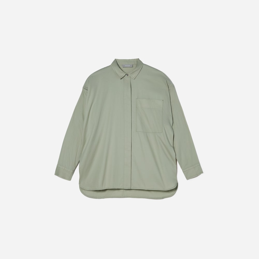 The Oversized Silky Cotton Shirt in Laurel — front view