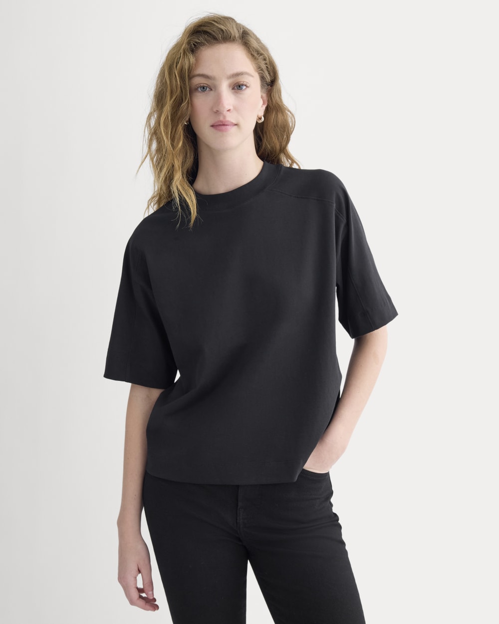 Oversized Seamed Tee in Black — front view