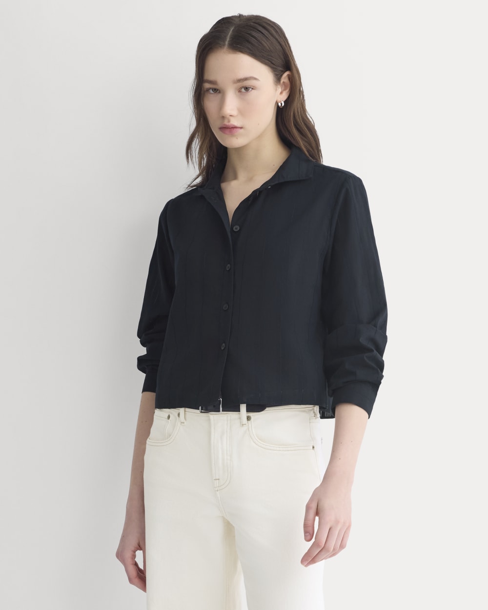 Textured Mini Collar Shirt in Black — front view