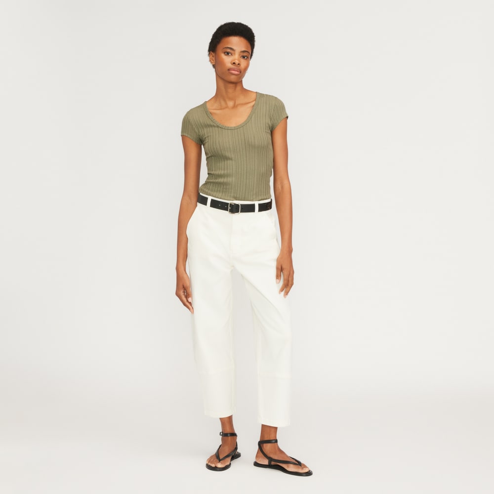 The Rib Soft Knit Scoop-Neck Tee in Kalamata — detail view