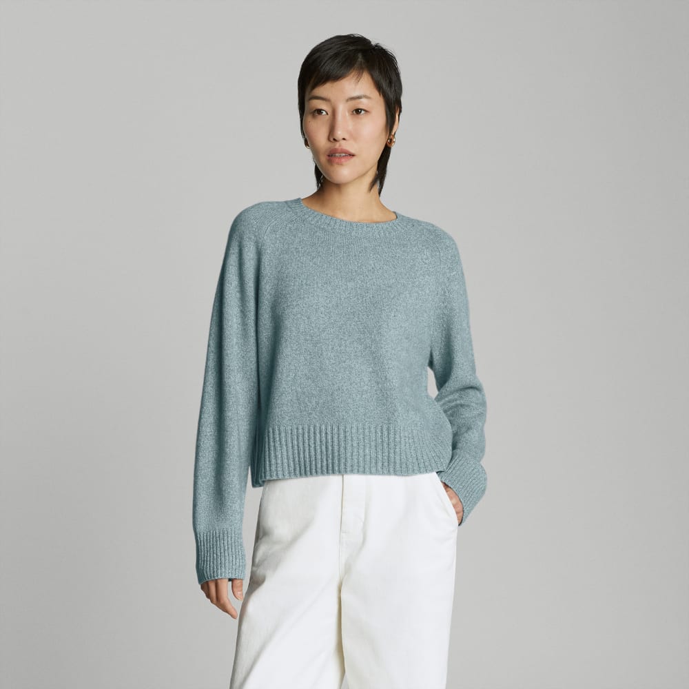 The Cashmere Boxy Crew in Spring Lake Twist — front view