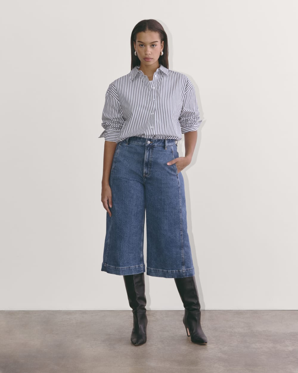 The Denim Culotte in New Blue — detail view