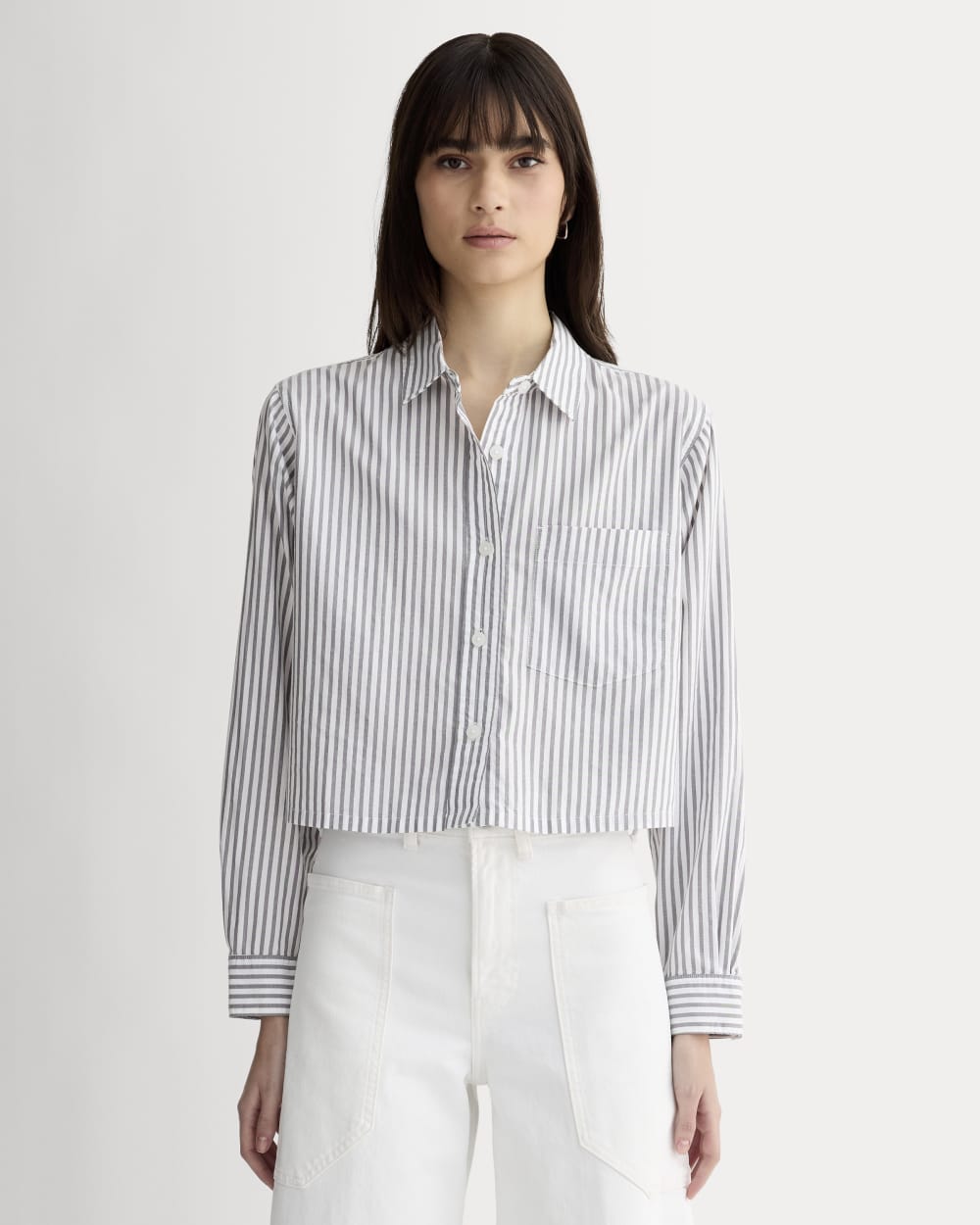 The Way-Short Shirt in Silky Cotton in Periscope / Bone — front view